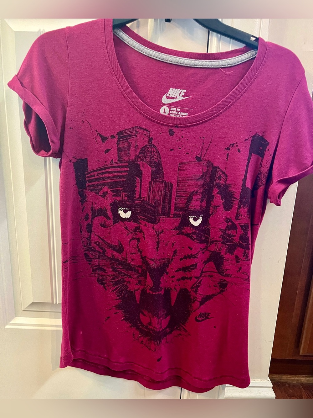 Nike Women's Magenta Short-Sleeve Graphic Tee with Black Print